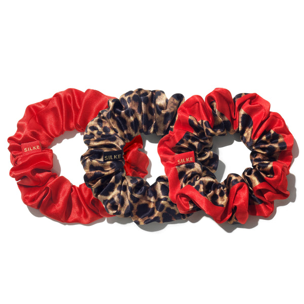 SILKE LARGE SCRUNCHIES -  LEOPARD RED