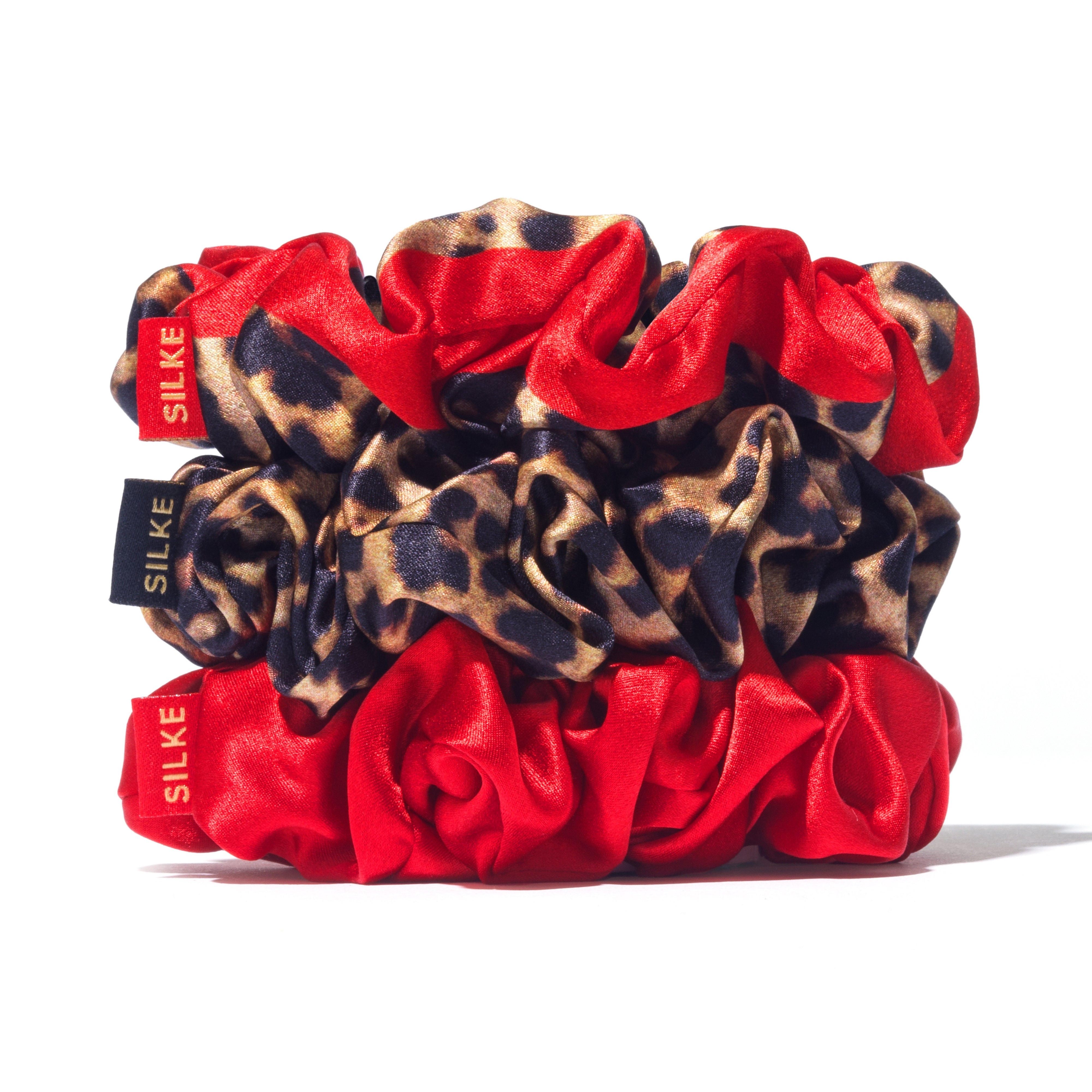 SILKE LARGE SCRUNCHIES -  LEOPARD RED